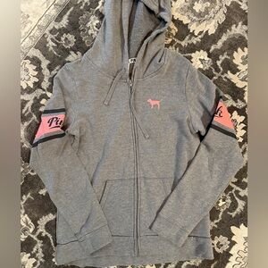 PINK Victoria's Secret Gray Zip-Up with Pink Dog Logo